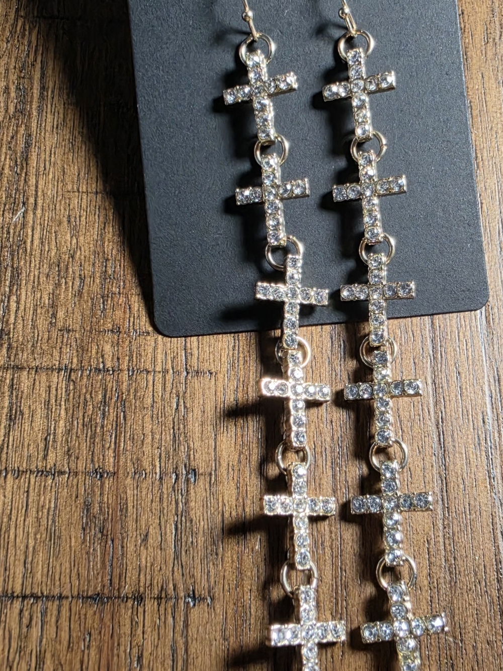 Ice Gold Rhinestone Cross Link Drop Earrings